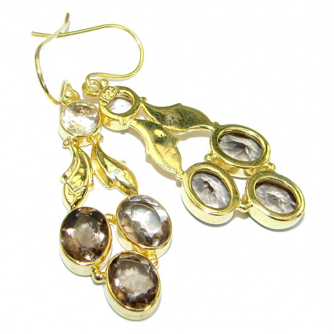 Vintage Style Natural Smoky Topaz Gold over .925 Sterling Silver handmade earrings