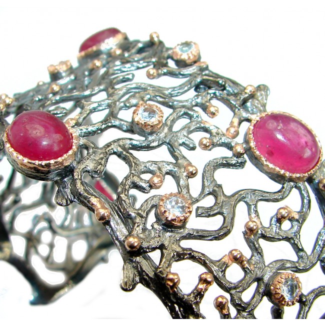 Incredible Genuine Ruby Rose Gold Rhodium over .925 Sterling Silver Bracelet / Cuff