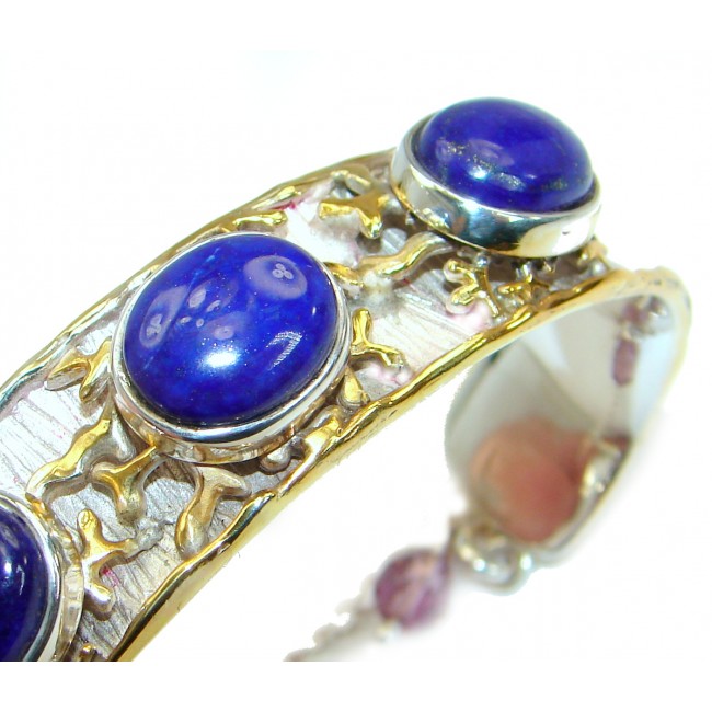 Vintage Design Lapis Lazuli 14K Gold over .925 Sterling Silver handcrafted Bracelet
