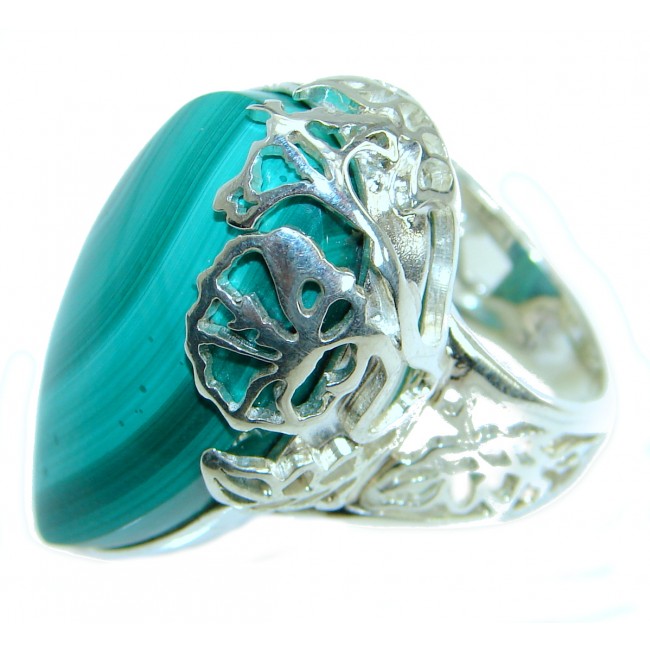 Sublime quality Malachite .925 Sterling Silver handcrafted ring size 6 adjustable