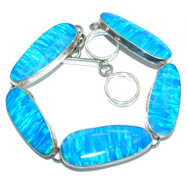 Stunning Japanese Blue Fire Opal .925 Sterling Silver Bracelet