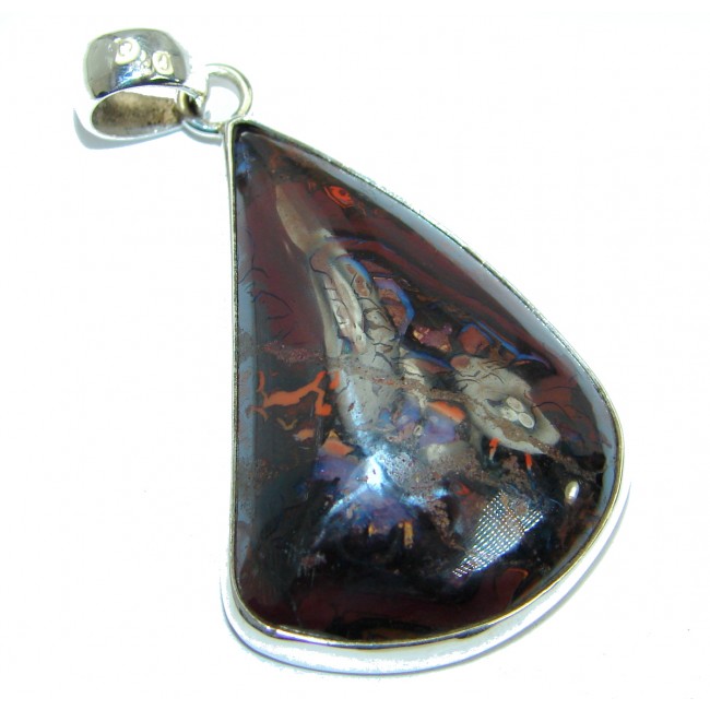 One of the kind genuine Koroit Opal .925 hammered Sterling Silver Pendant