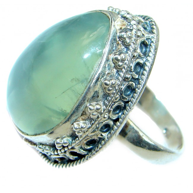 Supernova Moss Prehnite .925 Sterling Silver handcrafted ring; s. 8 1/4