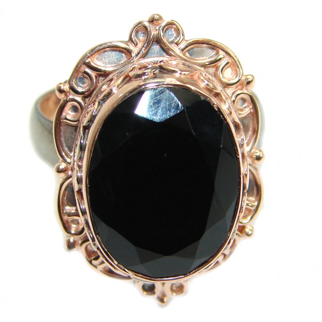 Majestic Authentic Onyx Rose gold over .925 Sterling Silver handmade Ring s. 7 adjustable