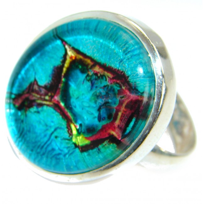 Dichroic Glass .925 Sterling Silver handmade ring size 9 3/4