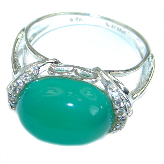 Incredible Green Jade .925 Sterling Silver handmade ring s. 8