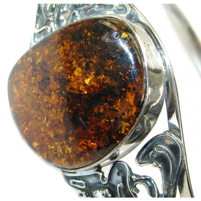 Magnum Cognac Color Genuine Polish Amber .925 Sterling Silver handamde Bracelet / Cuff