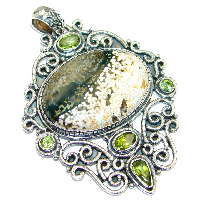 One of the kind Natural Ocean Jasper .925 Sterling Silver handmade Pendant