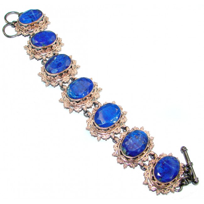 Baroque Design Lapis Lazuli Rose Gold over .925 Sterling Silver handcrafted Bracelet