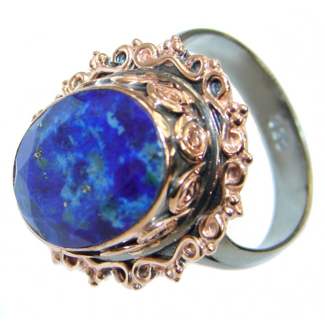Genuine Lapis Lazuli Rose Gold Rhodium over .925 Sterling Silver handmade Ring size 7 adjustable
