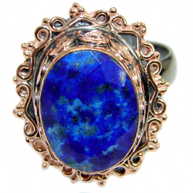 Genuine Lapis Lazuli Rose Gold Rhodium over .925 Sterling Silver handmade Ring size 7 adjustable