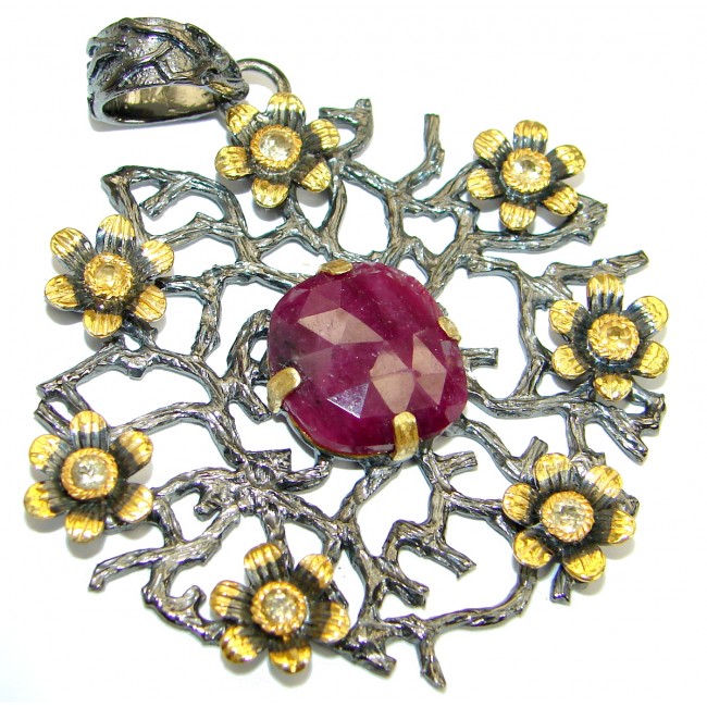 Vintage Style Ruby .925 Sterling Silver handmade Pendant