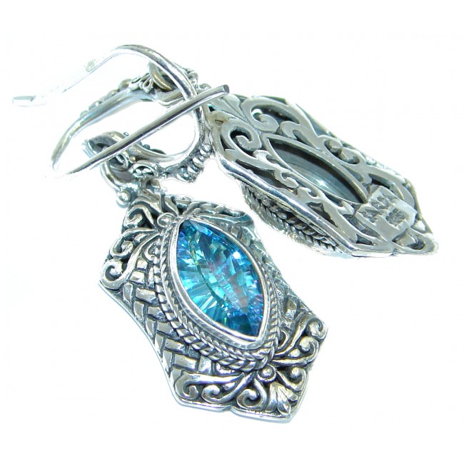 Deluxe genuine Swiss Blue Topaz .925 Sterling Silver handmade earrings