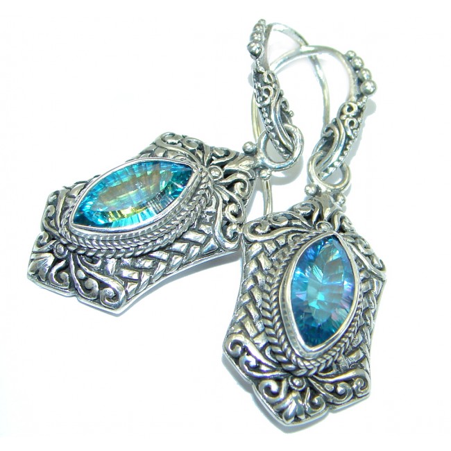 Deluxe genuine Swiss Blue Topaz .925 Sterling Silver handmade earrings