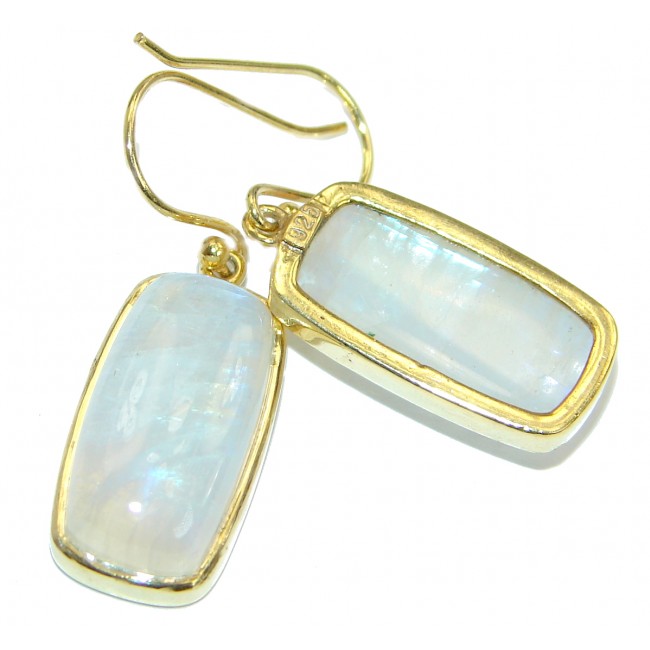 Excellent quality Rainbow Moonstone 18 ct. Gold over .925 Sterling Silver earrings