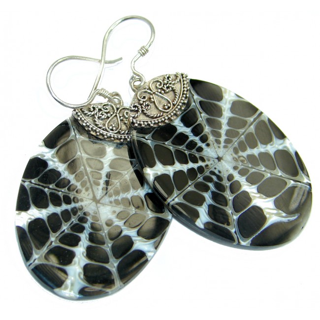 Carved Ocean Shell .925 Sterling Silver handmade earrings