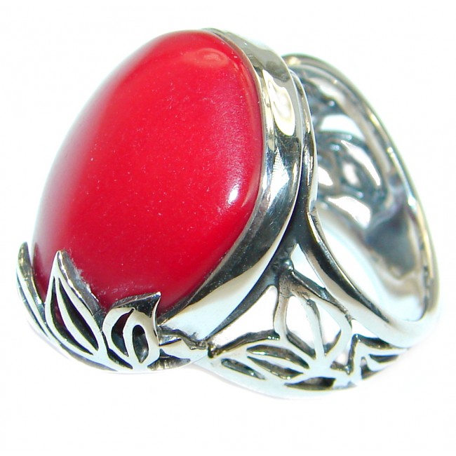 Gorgeous natural Fossilized Coral .925 Sterling Silver handmade ring s. 8 adjustable