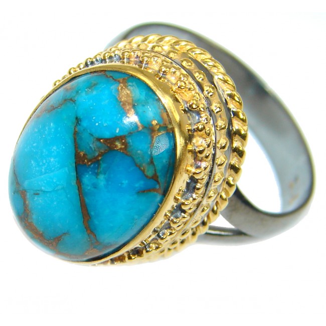 Blue Copper Turquoise 14K Gold over .925 Sterling Silver Ring size 8 adjustable