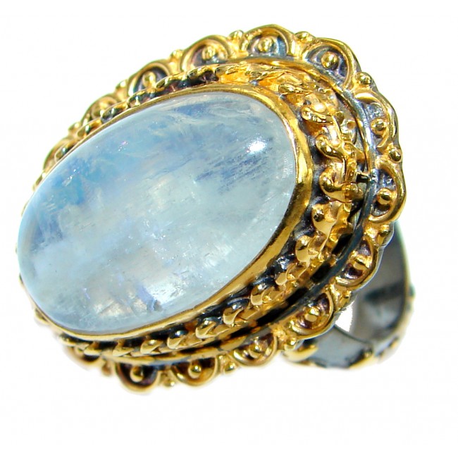 Fire Moonstone 18K Gold over .925 Sterling Silver handcrafted Cocktail ring size 8 adjustable