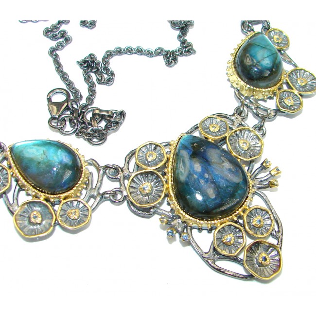 Cascade of Lights Labradorite Gold Rhodium over .925 Sterling Silver entirely handcrafted necklace