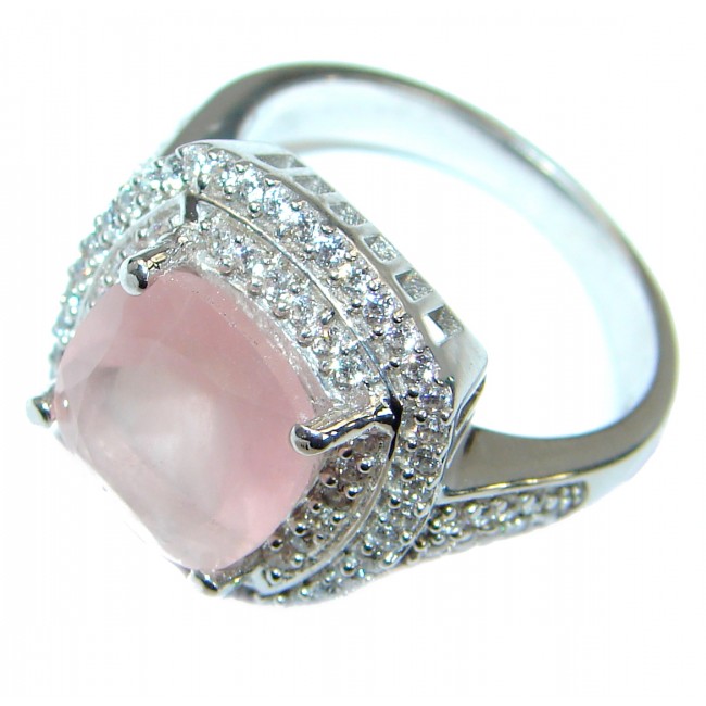 Princess Cut Rose Quartz .925 Sterling Silver ring s. 8