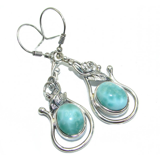 Boho Style genuine Blue Larimar .925 Sterling Silver handmade earrings