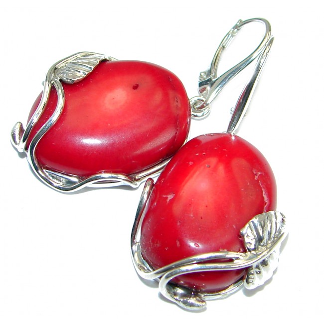 Genuine Red Fossilized Coral .925 Sterling Silver handmade earrings