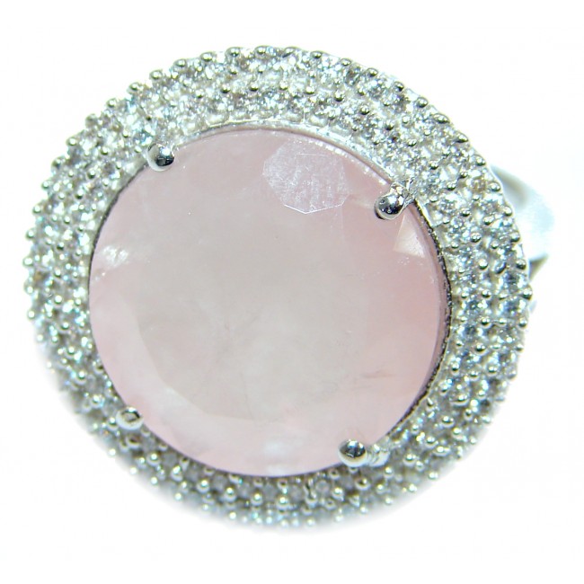 Round Cut Rose Quartz .925 Sterling Silver ring s. 7
