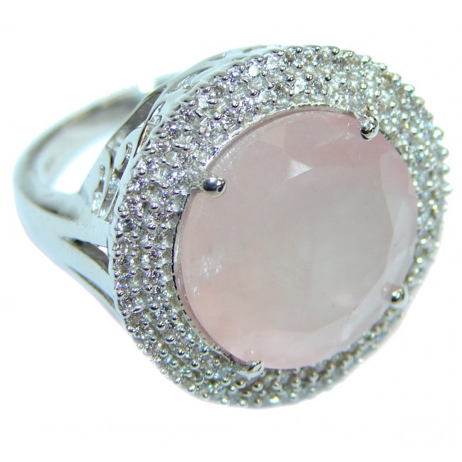 Round Cut Rose Quartz .925 Sterling Silver ring s. 7