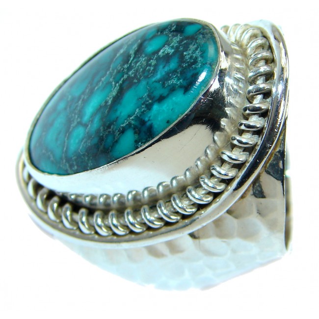 Genuine Turquoise hammered .925 Sterling Silver handmade Ring s. 7