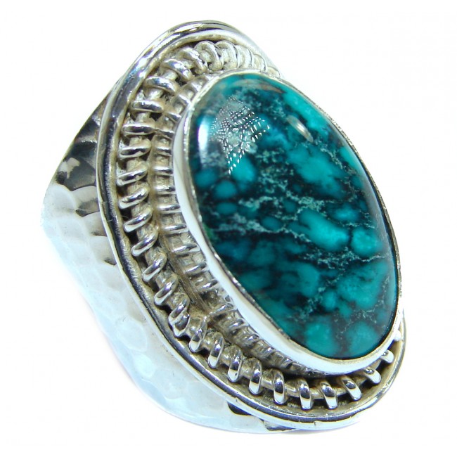 Genuine Turquoise hammered .925 Sterling Silver handmade Ring s. 7