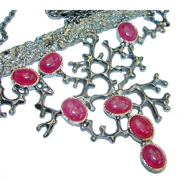 Authentic Ruby 18K Rose Gold Rhodium over .925 Sterling Silver handmade Statement Necklace
