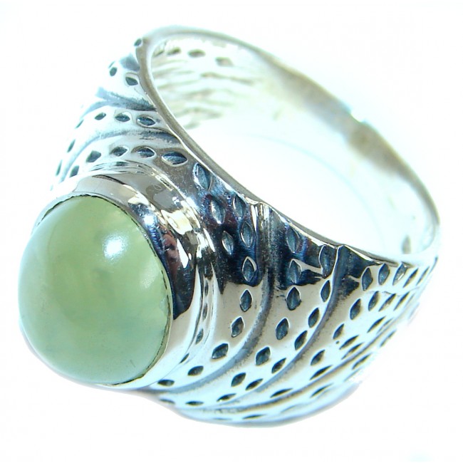 Supernova Moss Prehnite .925 Sterling Silver handcrafted ring; s. 7
