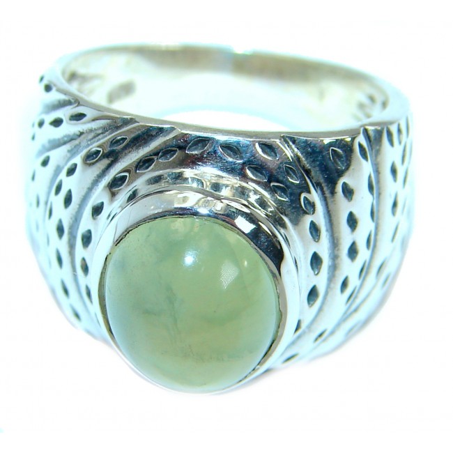Supernova Moss Prehnite .925 Sterling Silver handcrafted ring; s. 7