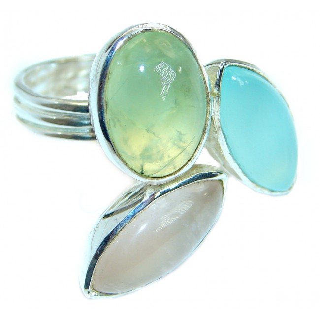 Fantastic Pastel Multistone .925 Sterling Silver handcrafted Ring s. 8