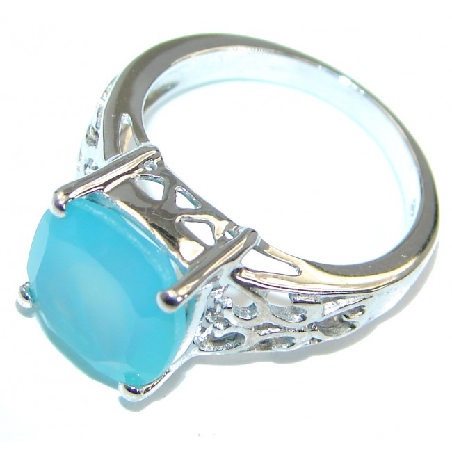 Blue Chalcedony Agate .925 Sterling Silver handcrafted Ring s. 6 1/4