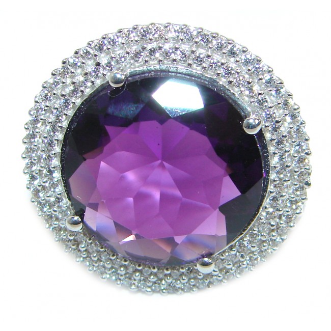 Round Cut genuine Amethyst .925 Sterling Silver ring s. 6 3/4
