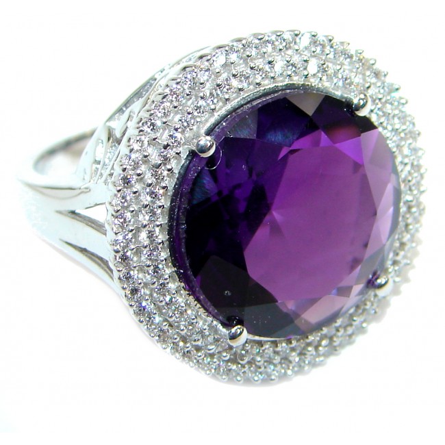 Round Cut genuine Amethyst .925 Sterling Silver ring s. 6 3/4