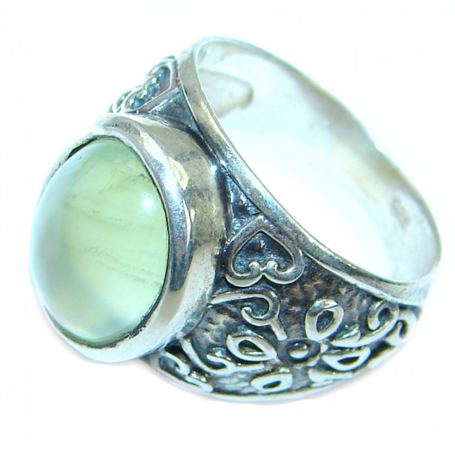 Supernova Green Moss Prehnite .925 Sterling Silver handcrafted ring; s. 6