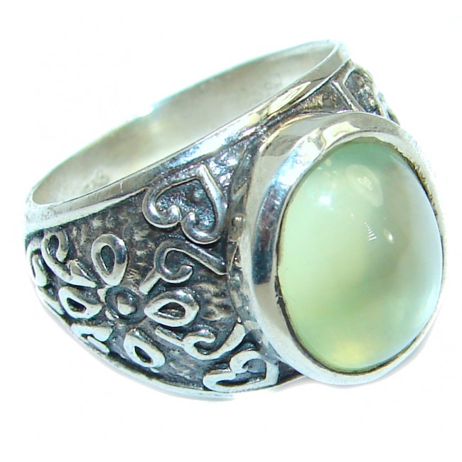 Supernova Green Moss Prehnite .925 Sterling Silver handcrafted ring; s. 6