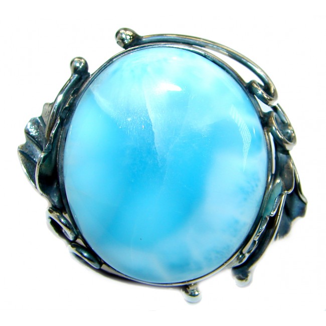 Genuine 85 ct Larimar oxidized .925 Sterling Silver handcrafted Ring s. 7 adjustable