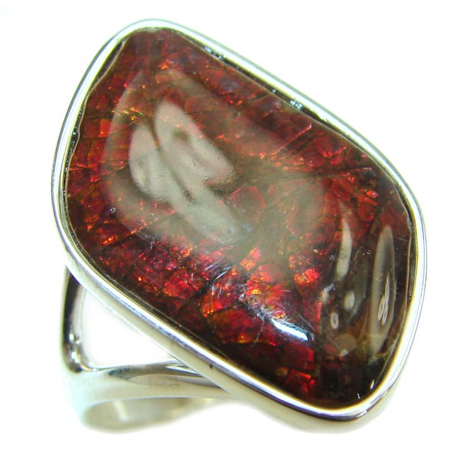Great Energy Genuine Canadian Ammolite .925 Sterling Silver handmade ring size 8 1/4
