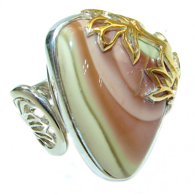 Genuine Imperial Jasper two tones .925 Sterling Silver handcrafted ring s. 7 adjustable