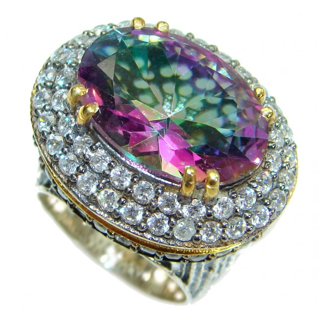 Magic Rainbow Topaz gold over .925 Sterling Silver handmade Ring s. 6