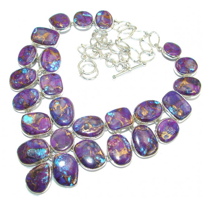 Chic Boho Style Purple Copper Turquoise .925 Sterling Silver handmade necklace