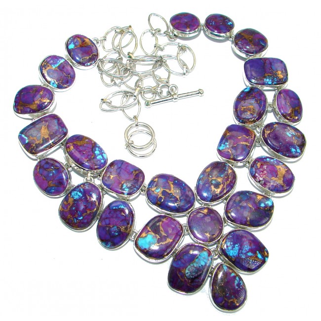 Chic Boho Style Purple Copper Turquoise .925 Sterling Silver handmade necklace