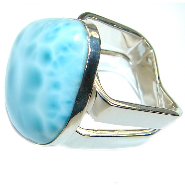 Genuine 77 ct Larimar .925 Sterling Silver handcrafted Ring s. 7 3/4
