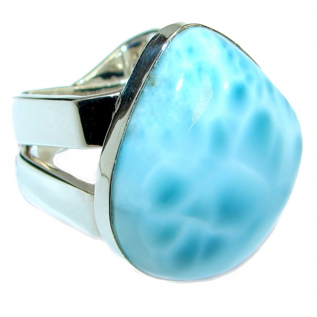 Genuine 77 ct Larimar .925 Sterling Silver handcrafted Ring s. 7 3/4