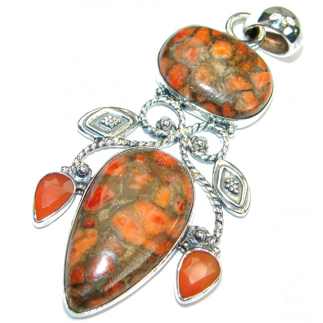 Orange Turquoise with copper vains .925 Sterling Silver handcrafted Pendant