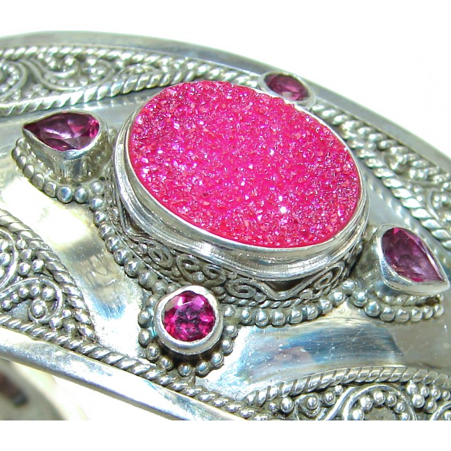 Luxury Pink Innuedo Druzy .925 Sterling Silver handmade Cuff/Bracelet